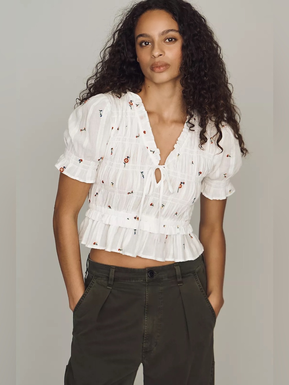 Rails Fontaine White Wildflowers Cotton Tie Front Blouse Size S NWOT